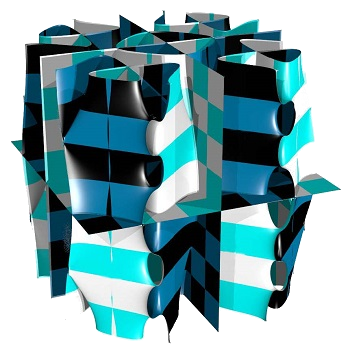 A Chladni-sculpture consisting of eight cubes filled with a tower-like geometry growing in each.