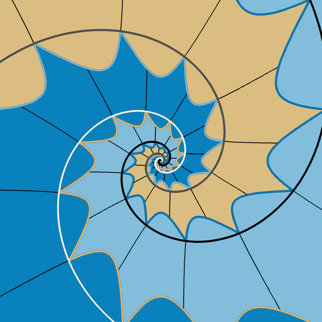 The artwork 'Seahorses at Play', showing three rectangular constructions that are spiraling into each other.